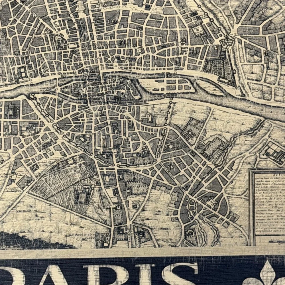 Vintage Paris Map Wall Art‎ Decorative Tray Wood 14 x 11